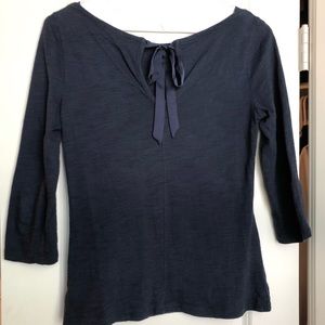 Navy 3/4 length T-shirt with back satin tie